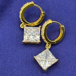 Princess Cut .925 JCM CZ Huggy Hoop Earrings Gold-Tone